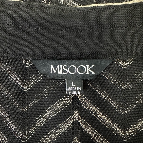 Misook Black Braided Trim Chevron Zig Zag Knit Long Cardigan Sweater Size L - Picture 12 of 12
